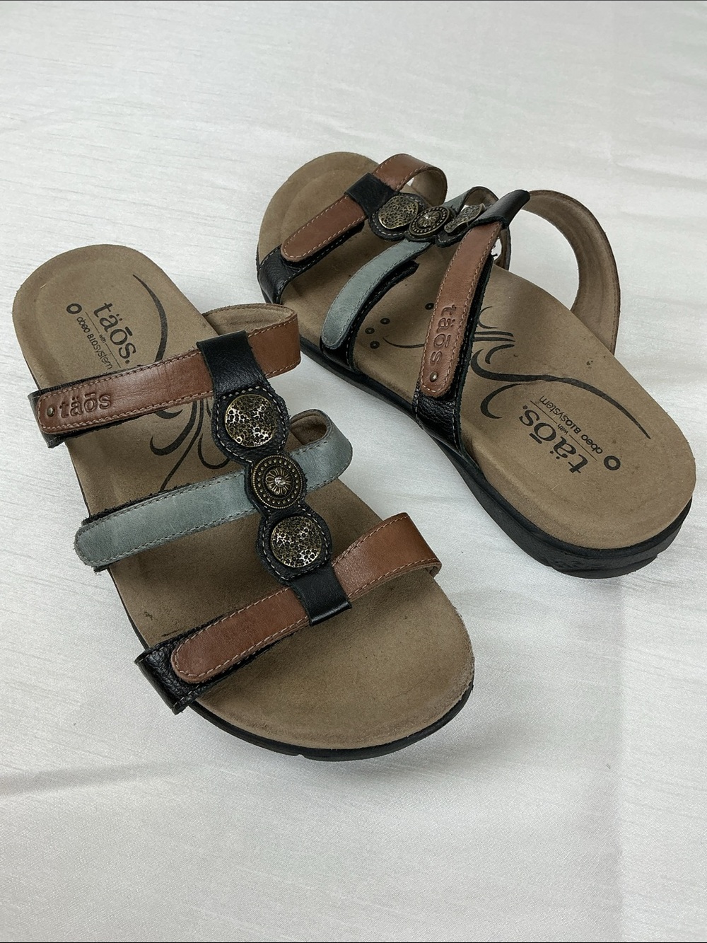 Taos Prize 3 Strappy Adjustable Leather Sandals Size 8 Arch Support